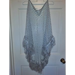 Silver crochet fringe cape cardigan vintage shawl